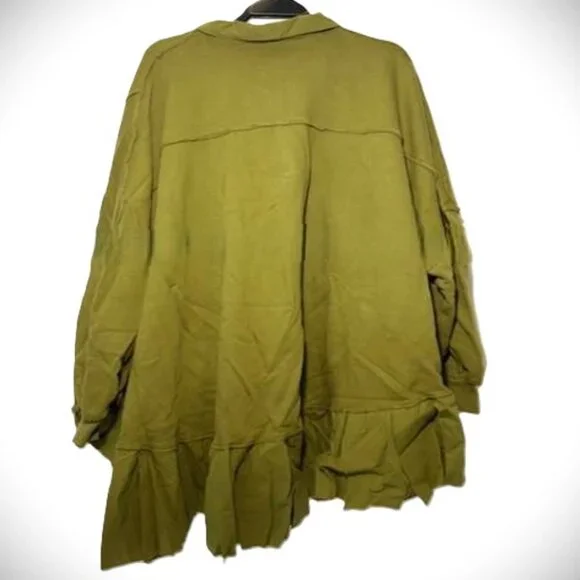 FREE PEOPLE Button Down Sweatshirt Size XS Army Green - Picture 5 of 7